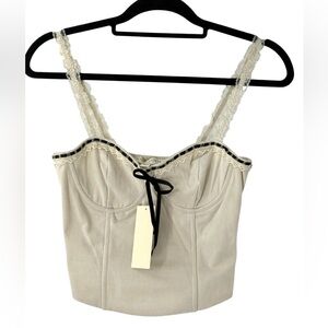 Thirty Thirty Ivory Lace Corset Top Bustier Camisole Smocked Back Ribbon Detail